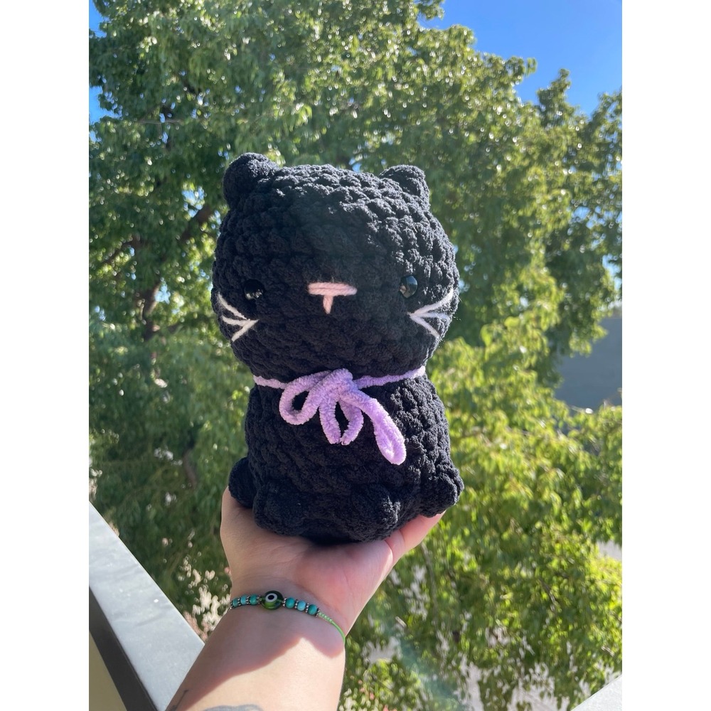 Crochet Handmade Black Kitty w/ Collar
